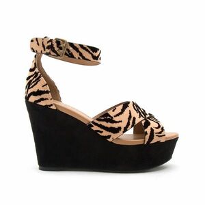 Qupid Tan and Black Zebra Print Wedge Sandals
